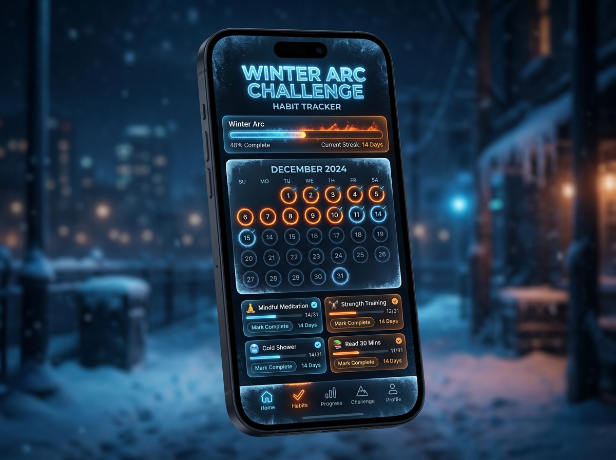 Winter Arc Challenge Habit Tracker Mockup